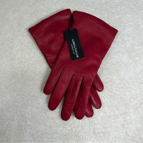 Lord & Taylor Accessories - Lord & Taylor Red Leather and Cashmere Lined Gloves